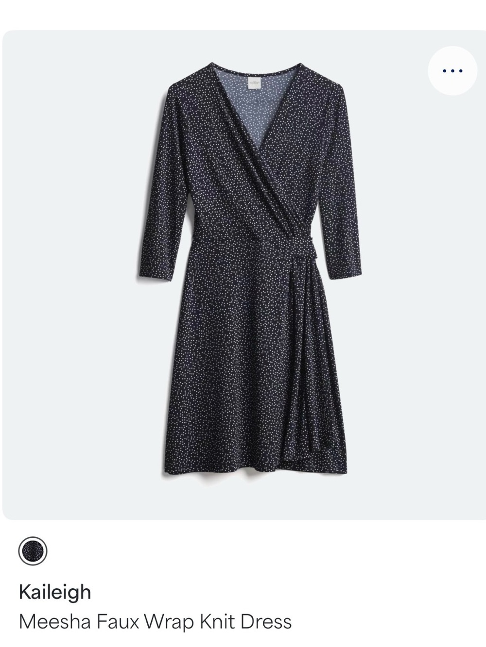 Kaileigh Faux Wrap Knit Dress - Navy with White Dot